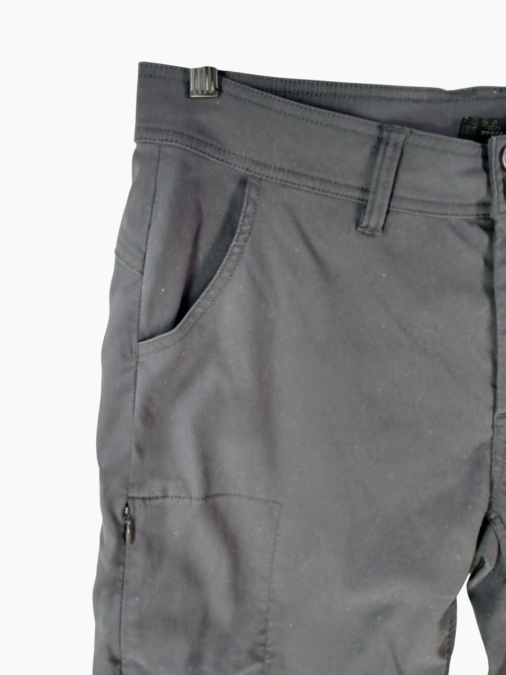 Prana Womens Gray Outdoor Hiking Shorts Size 12 Zip Pocket Back Button Flap - Picture 8 of 12